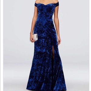 Blue Velvet Prom Dress with Slit